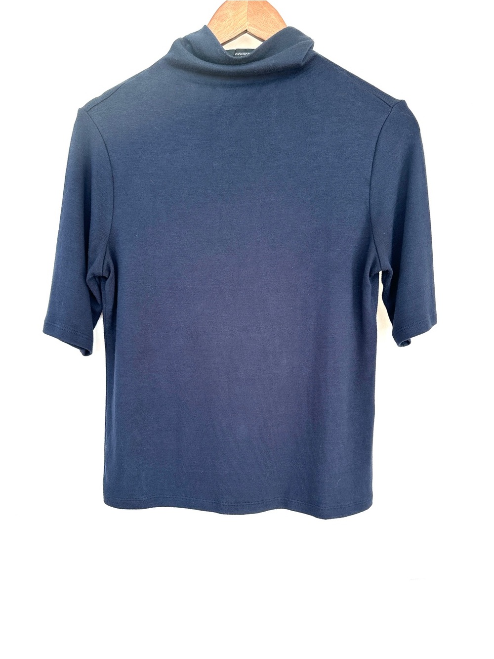 Banana Republic Navy Short-Sleeve Mock Turtle Neck Top, Knit Fabric